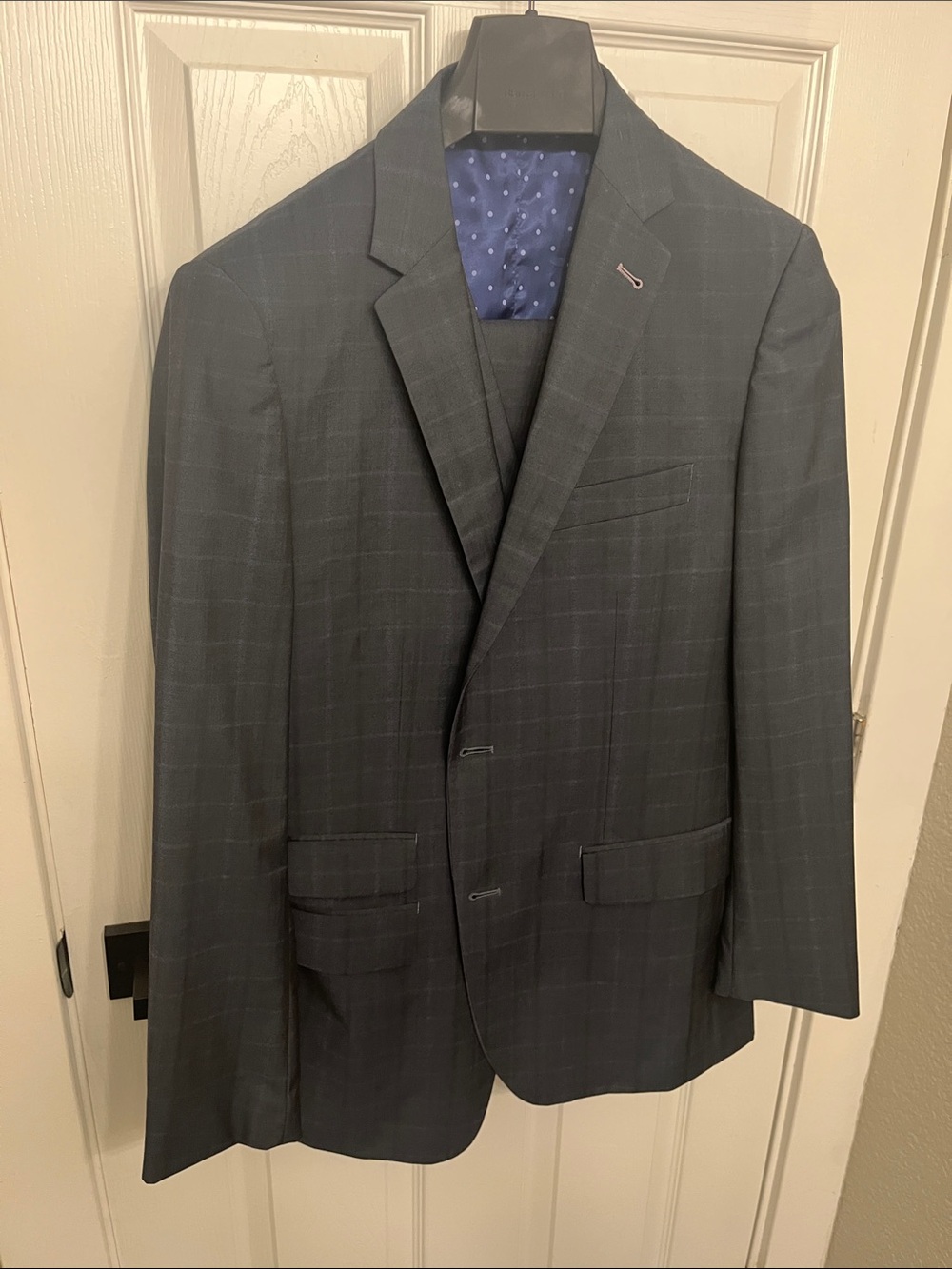 Indochino Men's Dark Blue Windowpane 3 piece suit